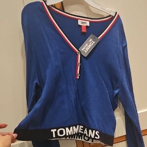 Tommy Hilfiger Women's Blue V-Neck Crop Top